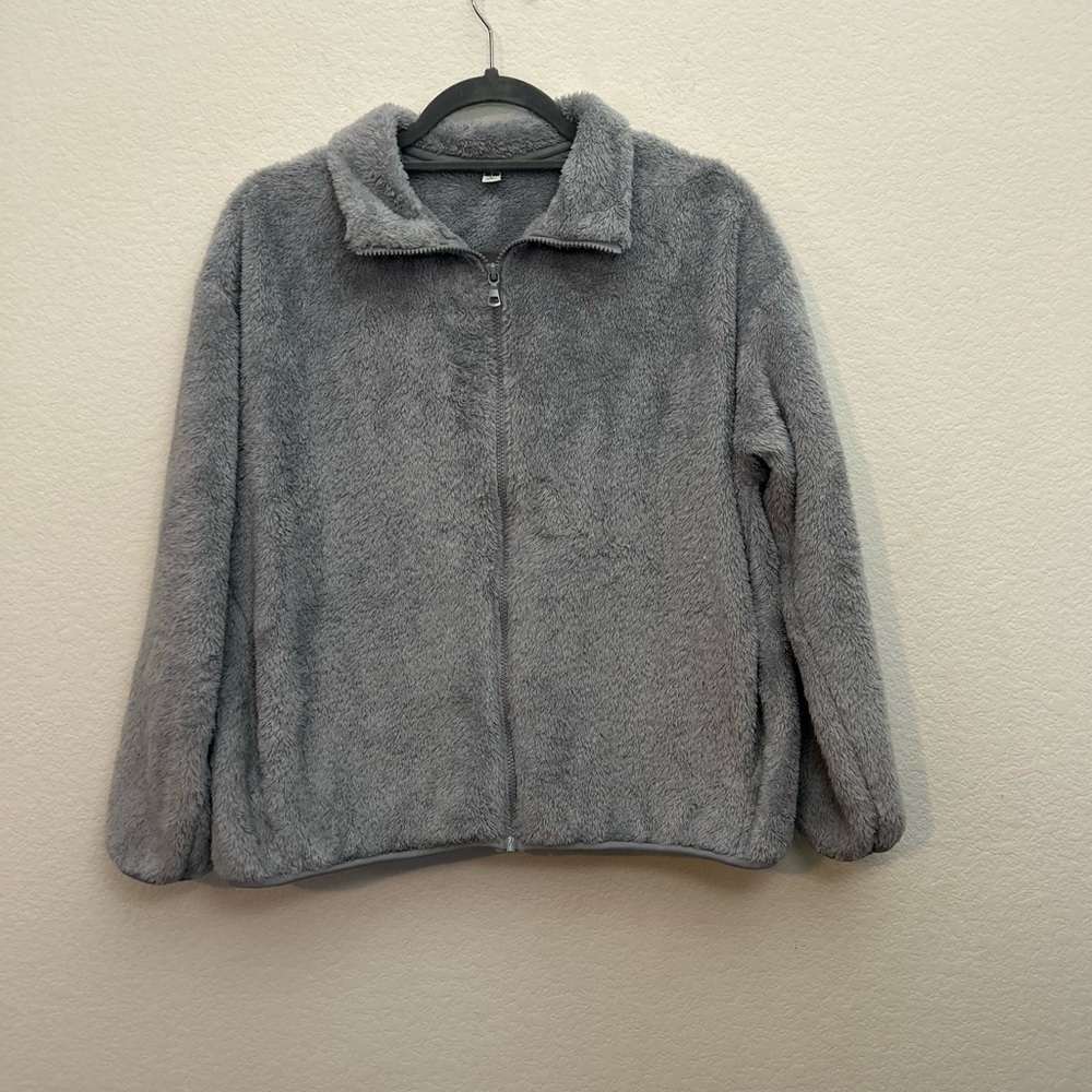 UNIQLO XL gray full zip Teddy sweater